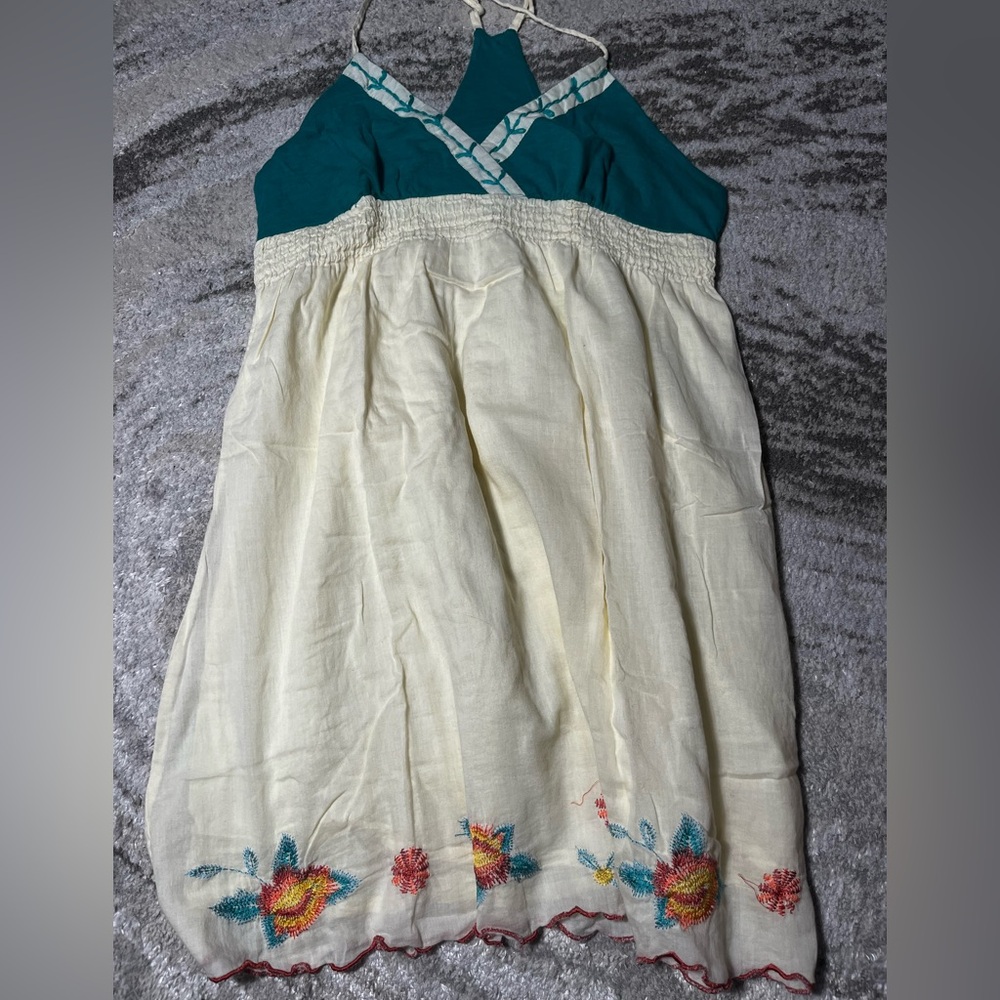 Teal and Cream Embroidered Dress